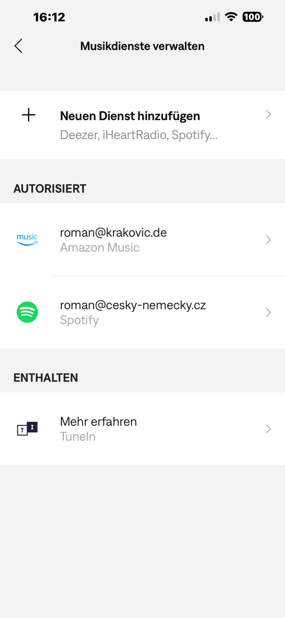 Spotify-Musikdienst nach erfolgreicher Neuverknüpfung in der Bose App