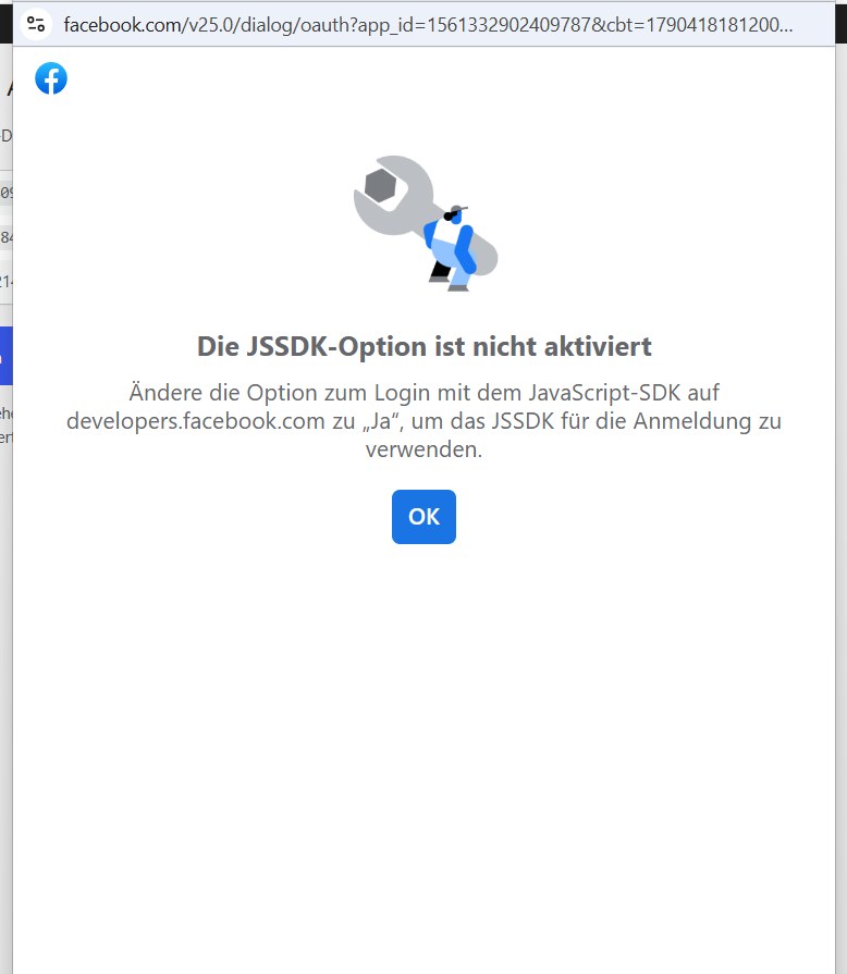 Fehlermeldung bei nicht aktiviertem JavaScript-SDK-Login