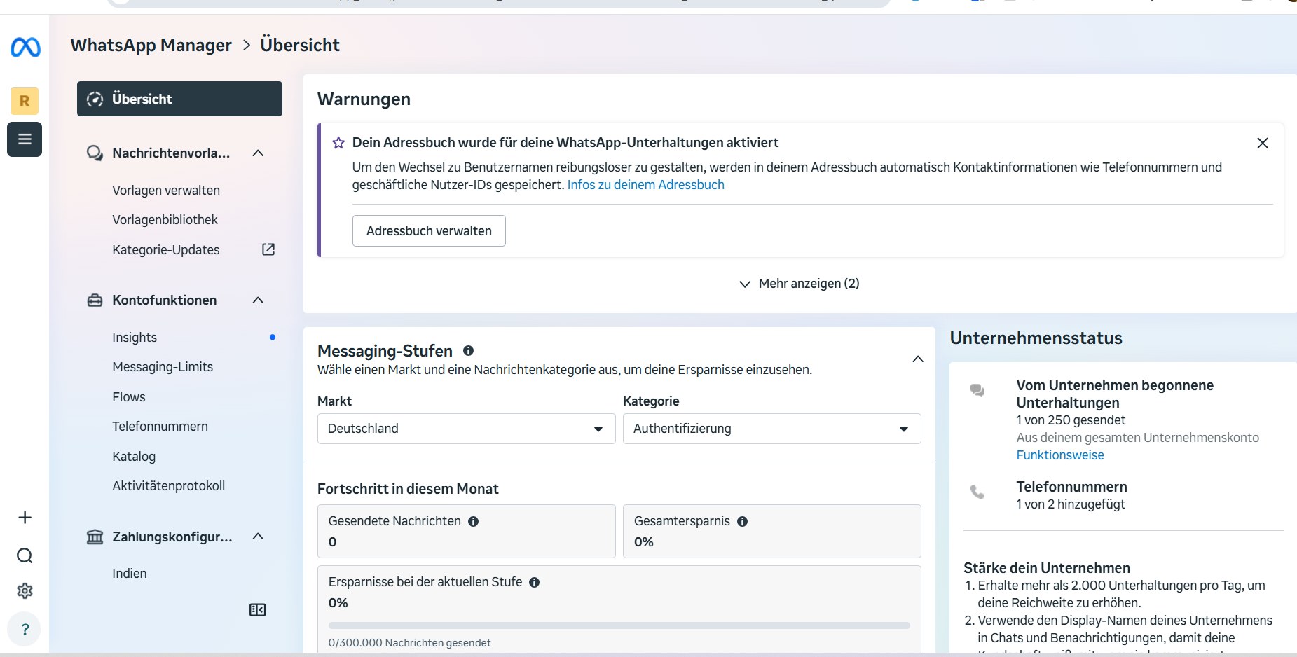Übersicht des WhatsApp Managers