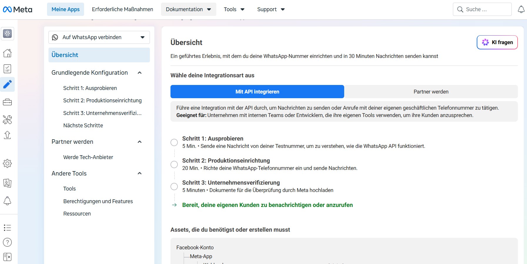 Geführte WhatsApp-Einrichtung in Meta